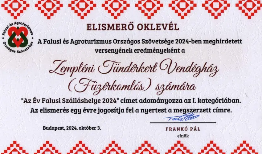 Zemplni Tndrkert Vendghz Fzrkomls - Oktber 23.